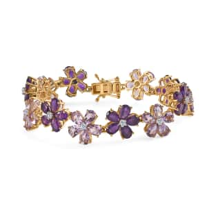 GP Italian Garden Collection Premium Rose De France and African Amethyst, White Zircon Floral Bracelet in Vermeil Yellow Gold Over Sterling Silver (6.50 In) 23.25 ctw