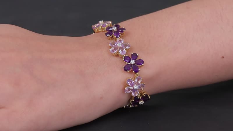 GP Premium Rose De France and African Amethyst, White Zircon Floral Bracelet in Vermeil YG Over Sterling Silver (8.00 In) 27.00 ctw