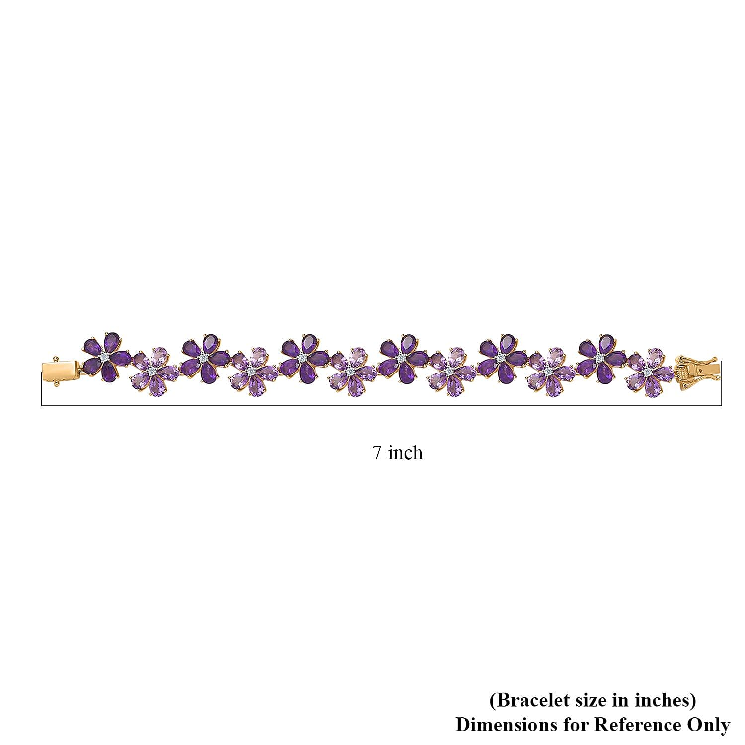 GP Italian Garden Collection Premium Rose De France and African Amethyst, White Zircon Floral Bracelet in Vermeil Yellow Gold Over Sterling Silver (6.50 In) 23.25 ctw