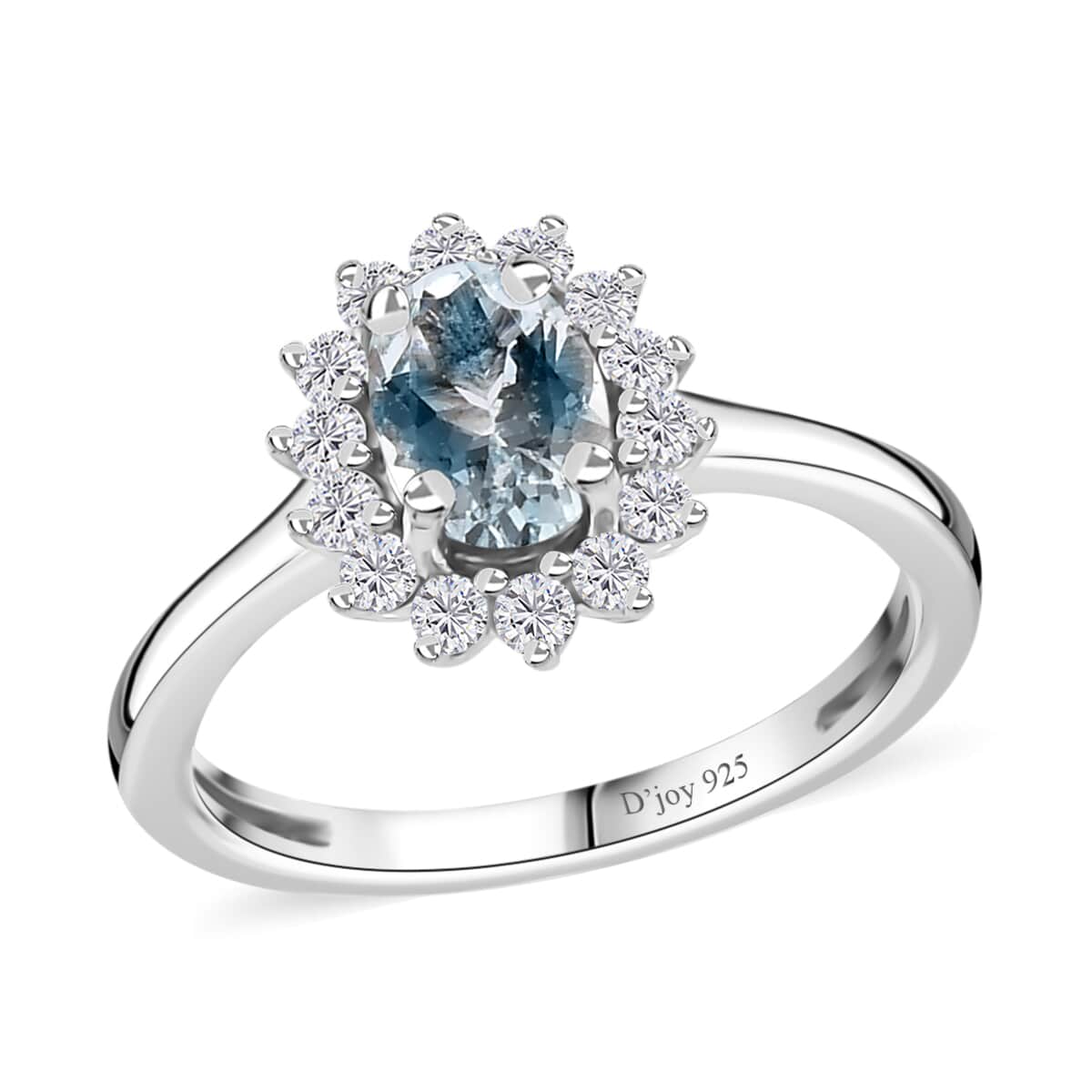 Mangoro Aquamarine and White Zircon Sunburst Ring in Platinum Over Sterling Silver (Size 5.0) 1.25 ctw image number 0