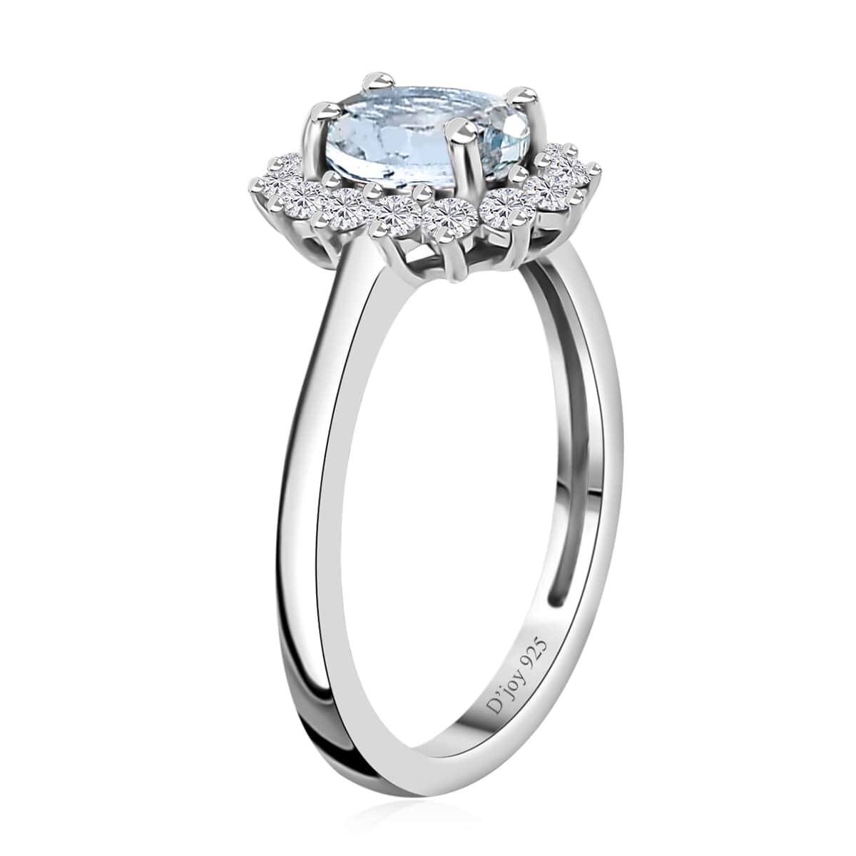 Mangoro Aquamarine and White Zircon Sunburst Ring in Platinum Over Sterling Silver (Size 5.0) 1.25 ctw image number 3