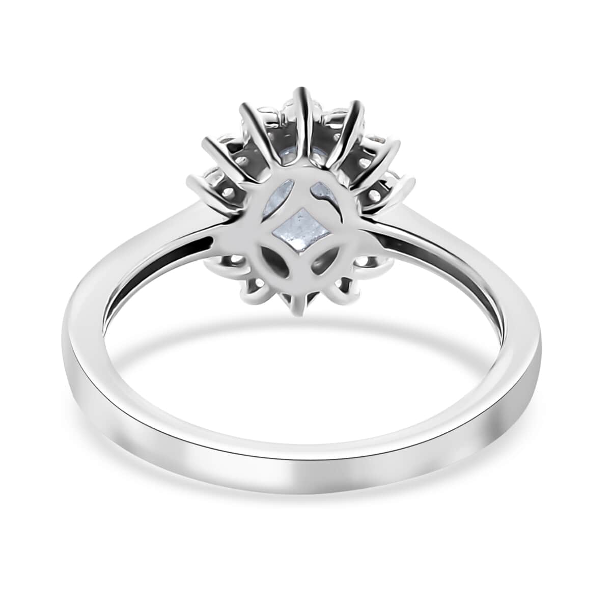 Mangoro Aquamarine and White Zircon Sunburst Ring in Platinum Over Sterling Silver (Size 5.0) 1.25 ctw image number 4