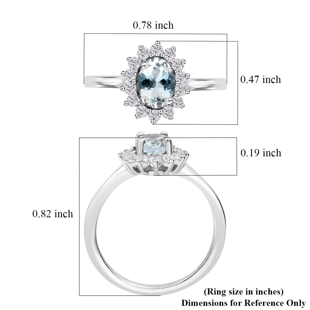 Mangoro Aquamarine and White Zircon Sunburst Ring in Platinum Over Sterling Silver (Size 5.0) 1.25 ctw image number 5