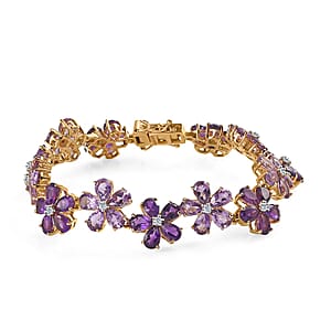 GP Italian Garden Collection Premium Rose De France and African Amethyst, White Zircon Floral Bracelet in Vermeil Yellow Gold Over Sterling Silver (7.25 In) 25.10 ctw