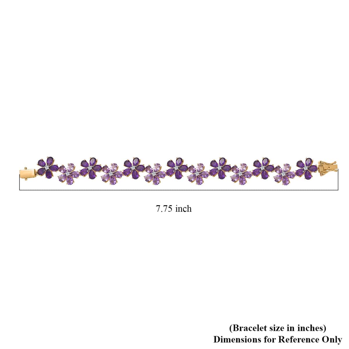 GP Italian Garden Collection Premium Rose De France and African Amethyst, White Zircon Floral Bracelet in Vermeil Yellow Gold Over Sterling Silver (7.25 In) 25.10 ctw image number 4