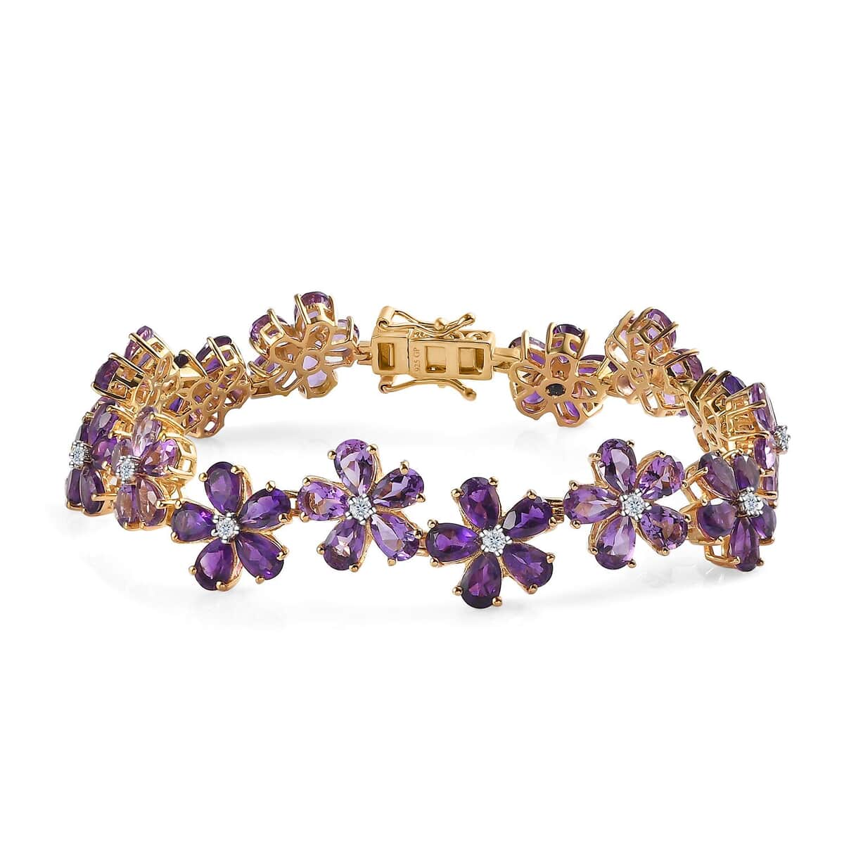 GP Italian Garden Collection Premium Rose De France and African Amethyst, White Zircon Floral Bracelet in Vermeil Yellow Gold Over Sterling Silver (8.00 In) 27.00 ctw image number 0