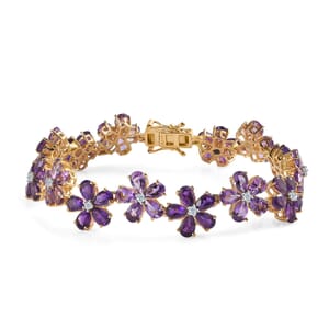 GP Italian Garden Collection Premium Rose De France and African Amethyst, White Zircon Floral Bracelet in Vermeil Yellow Gold Over Sterling Silver (8.00 In) 27.00 ctw
