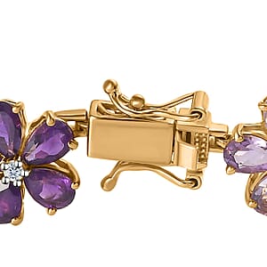 GP Italian Garden Collection Premium Rose De France and African Amethyst, White Zircon Floral Bracelet in Vermeil Yellow Gold Over Sterling Silver (8.00 In) 27.00 ctw