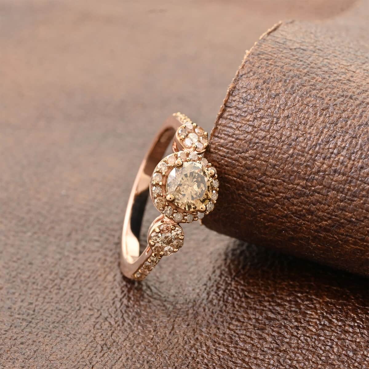 Luxoro 10K Rose Gold Pressure Set Natural Champagne Diamond Ring (Size 8.0) 1.00 ctw image number 1