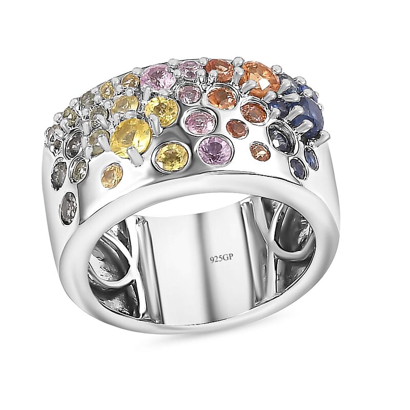GP Royal Art Deco Collection Multi Sapphire Ring in Platinum Over Sterling Silver (Size 10.0) 1.75 ctw