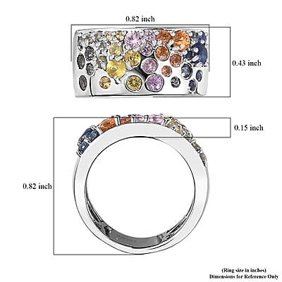 GP Royal Art Deco Collection Multi Sapphire Ring in Platinum Over Sterling Silver (Size 10.0) 1.75 ctw