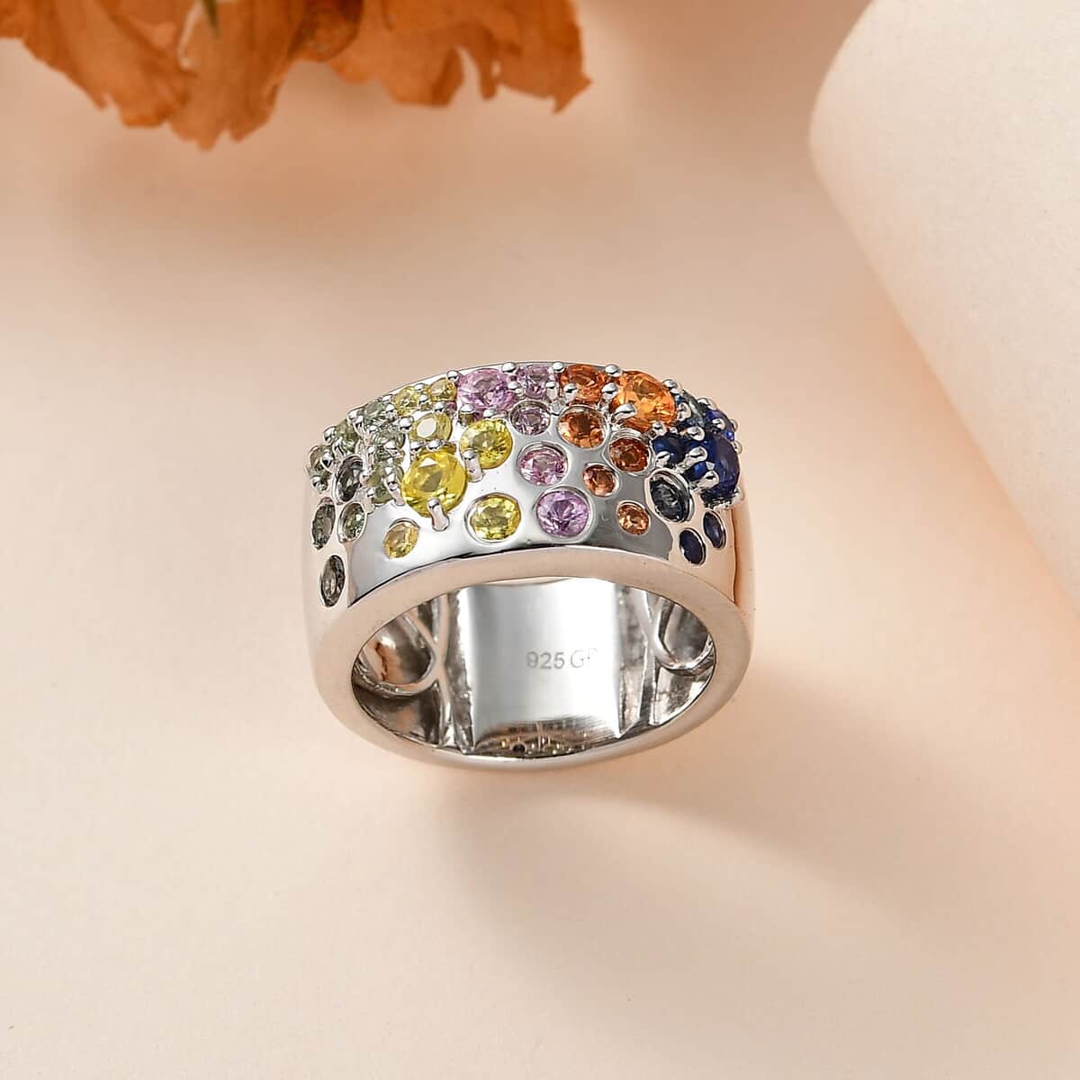GP Royal Art Deco Collection Multi Sapphire Ring in Platinum Over Sterling Silver (Size 5.0) 1.75 ctw image number 1