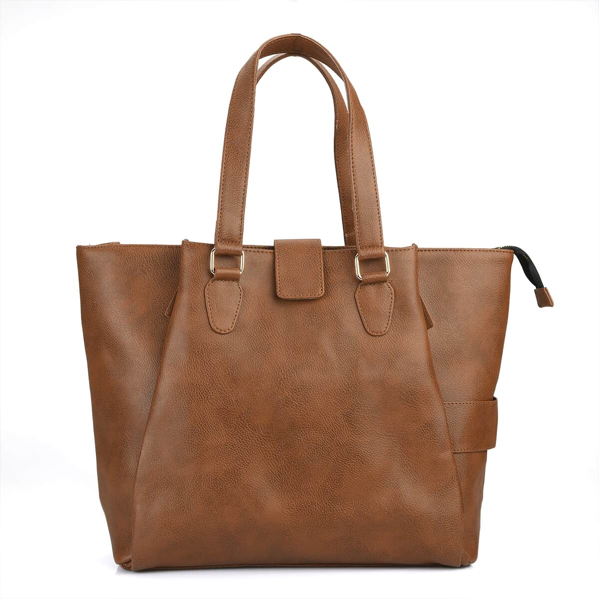 Brown Faux Leather Tote Bag (17.32"x8"x9") image number 0