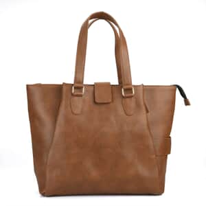 Brown Faux Leather Tote Bag