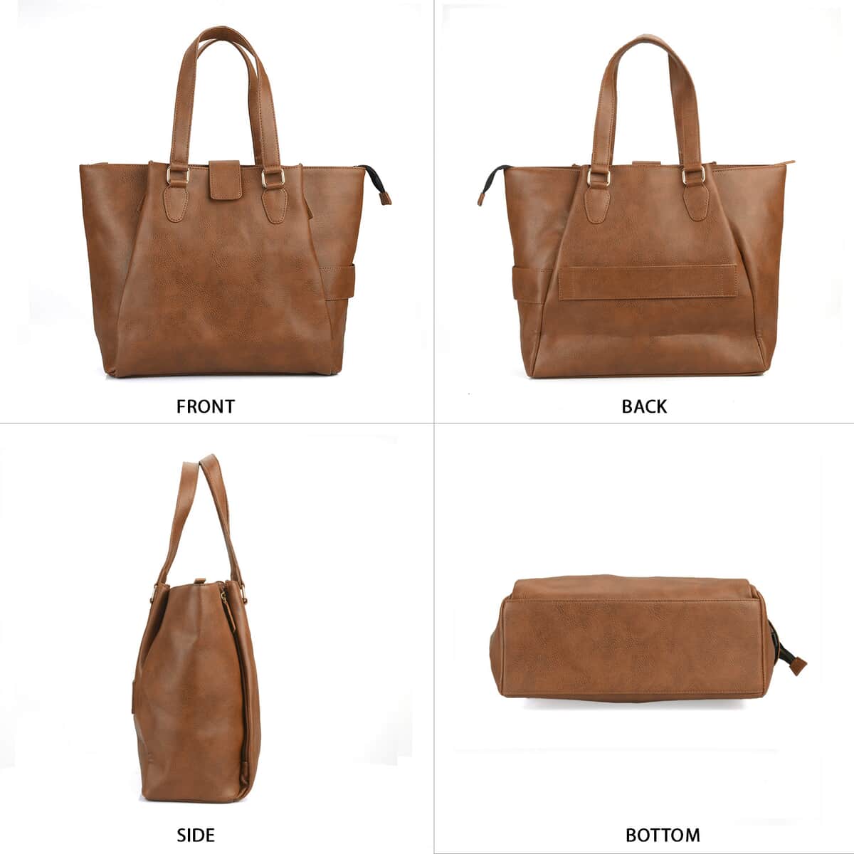 Brown Faux Leather Tote Bag (17.32"x8"x9") image number 3