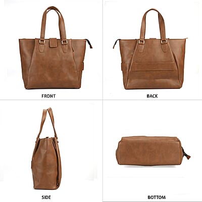 Brown Faux Leather Tote Bag