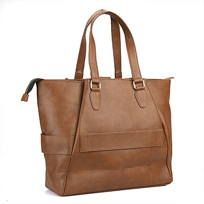 Brown Faux Leather Tote Bag