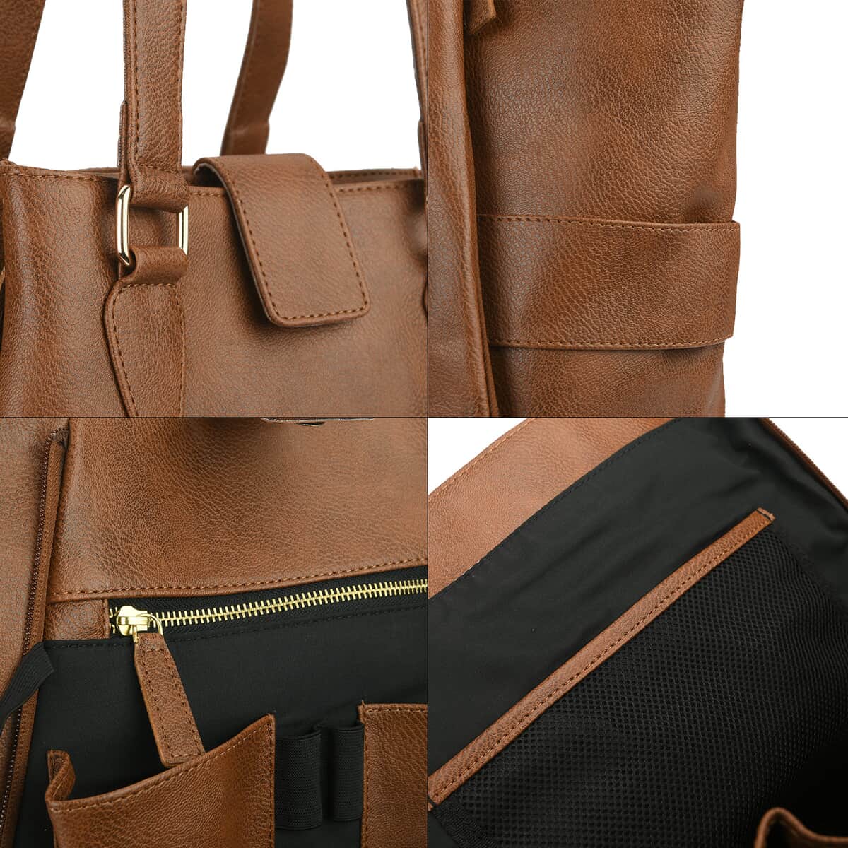 Brown Faux Leather Tote Bag (17.32"x8"x9") image number 6