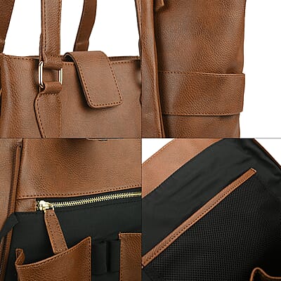 Brown Faux Leather Tote Bag