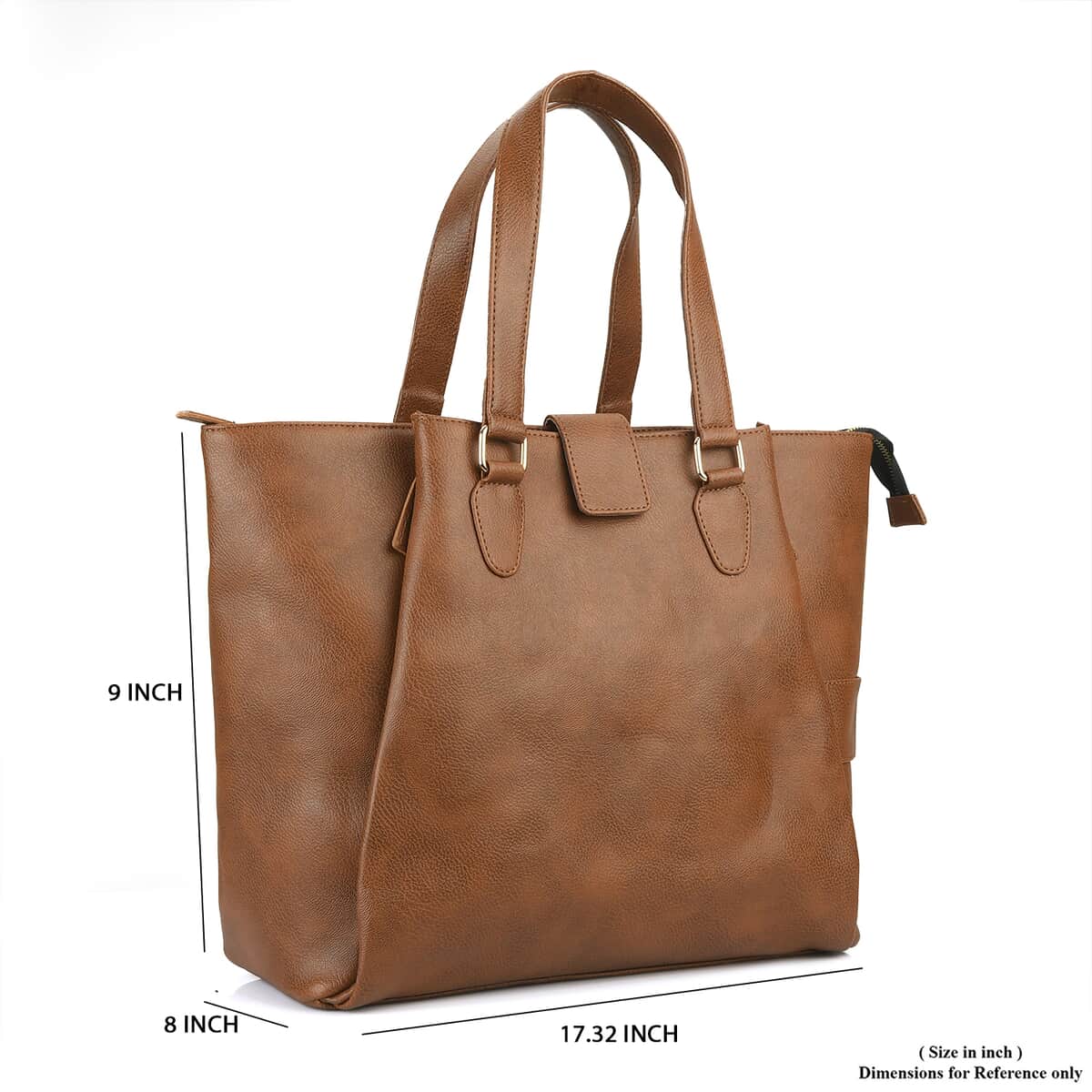 Brown Faux Leather Tote Bag (17.32"x8"x9") image number 8