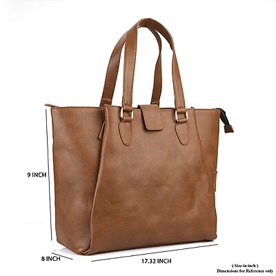Brown Faux Leather Tote Bag