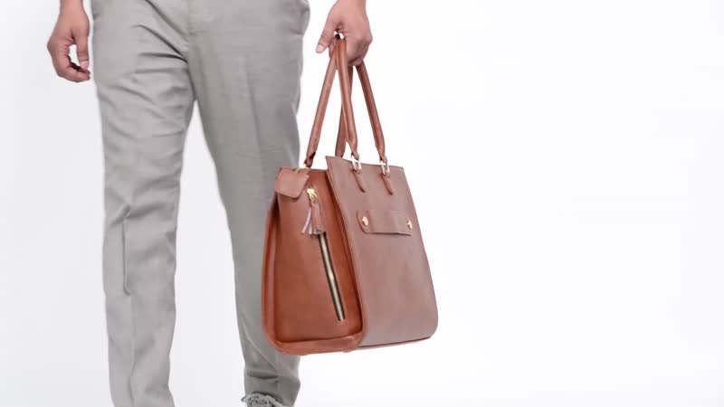 Brown Faux Leather Tote Bag (16"x7"x12")