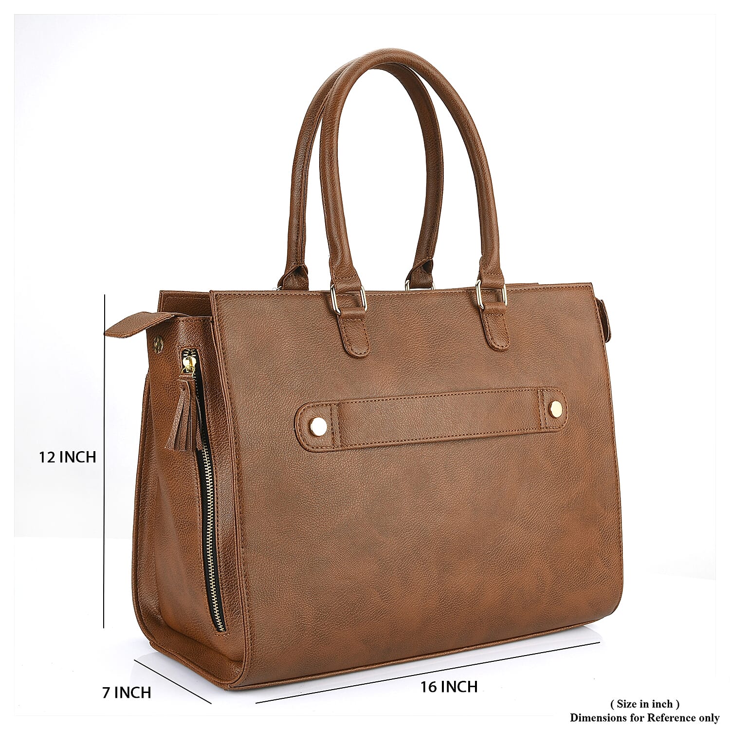 Set of 2 Brown Faux Leather Tote Bag with Small Envelope Bag