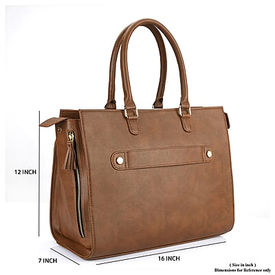 Set of 2 Brown Faux Leather Tote Bag with Small Envelope Bag