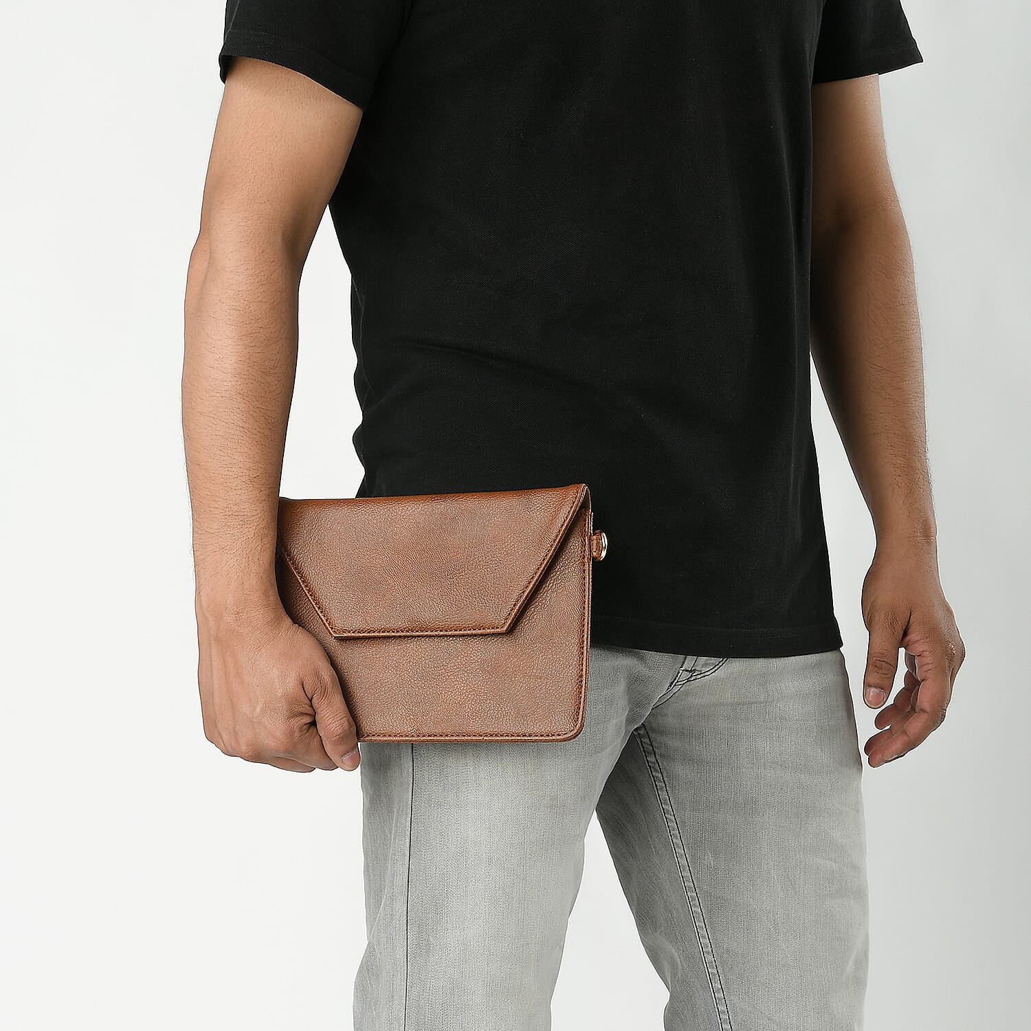 Set of 2 Brown Faux Leather Tote Bag with Small Envelope Bag