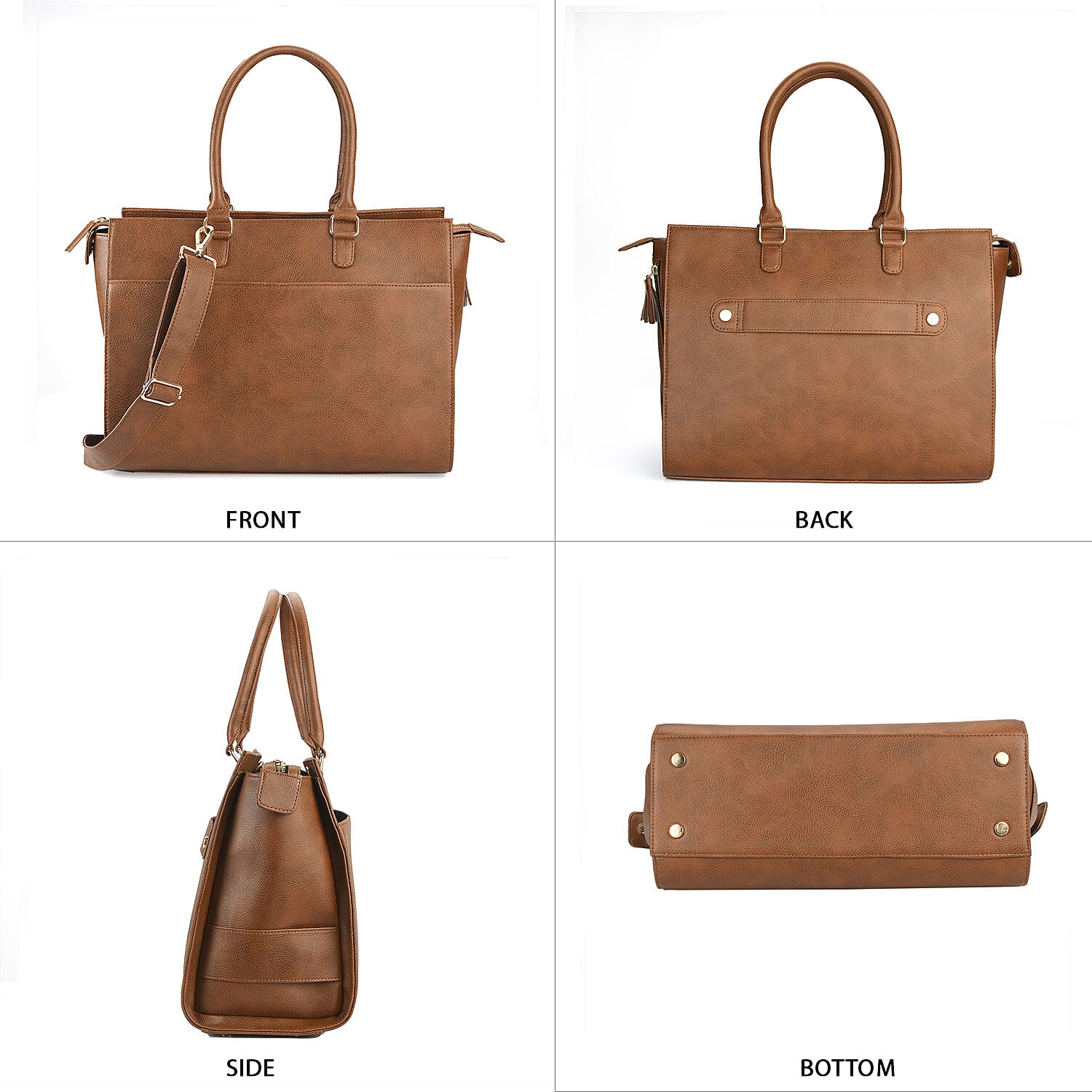 Set of 2 Brown Faux Leather Tote Bag with Small Envelope Bag