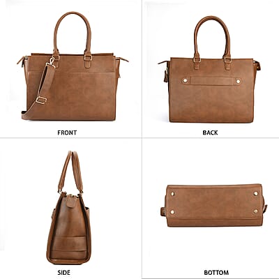 Set of 2 Brown Faux Leather Tote Bag with Small Envelope Bag