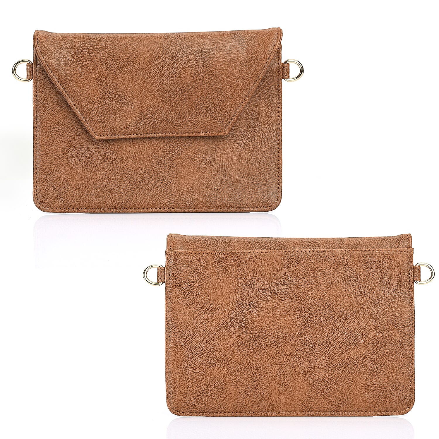 Set of 2 Brown Faux Leather Tote Bag with Small Envelope Bag