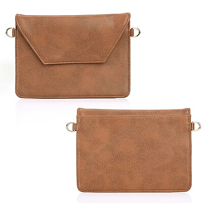Set of 2 Brown Faux Leather Tote Bag with Small Envelope Bag