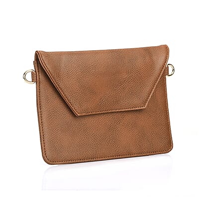 Set of 2 Brown Faux Leather Tote Bag with Small Envelope Bag