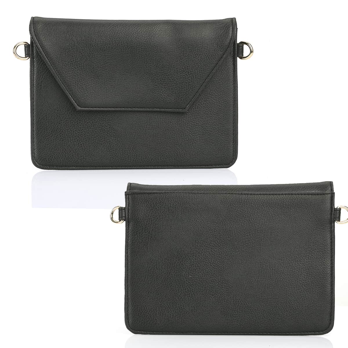 Set of 2 Black Faux Leather Tote Bag with Small Envelope Bag image number 9