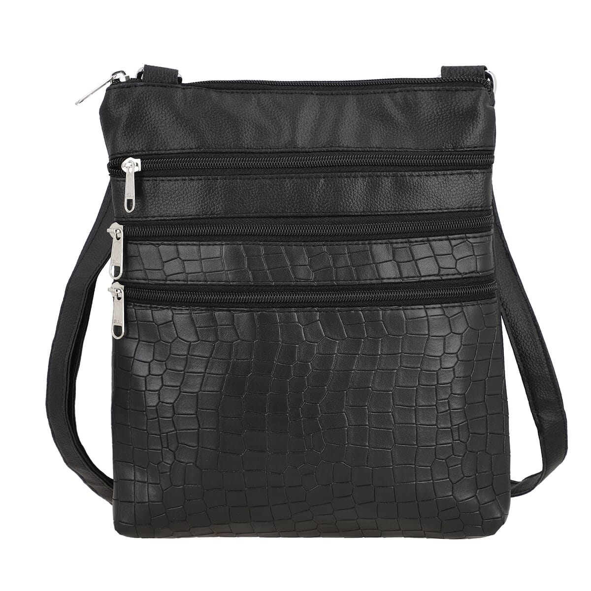 Black Croco Embossed Faux Leather Sling Bag image number 0
