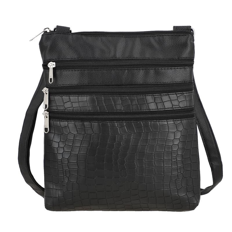 Black Croco Embossed Faux Leather Sling Bag