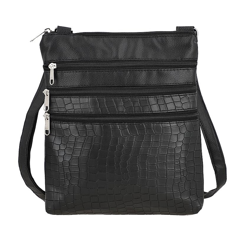 Black Croco Embossed Faux Leather Sling Bag