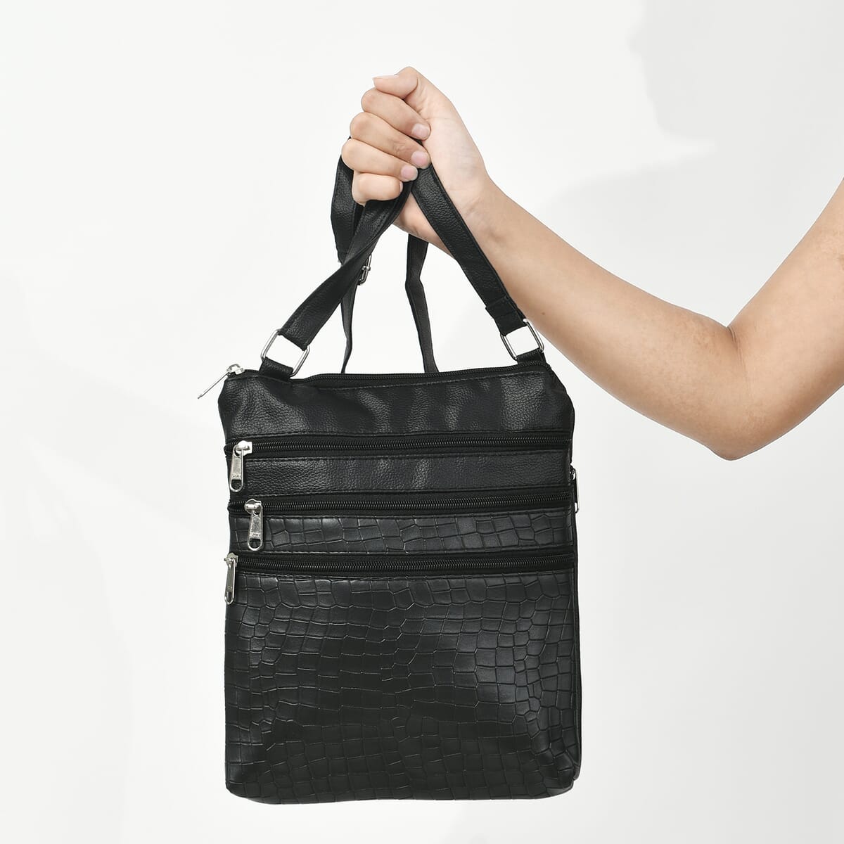 Black Croco Embossed Faux Leather Sling Bag image number 2