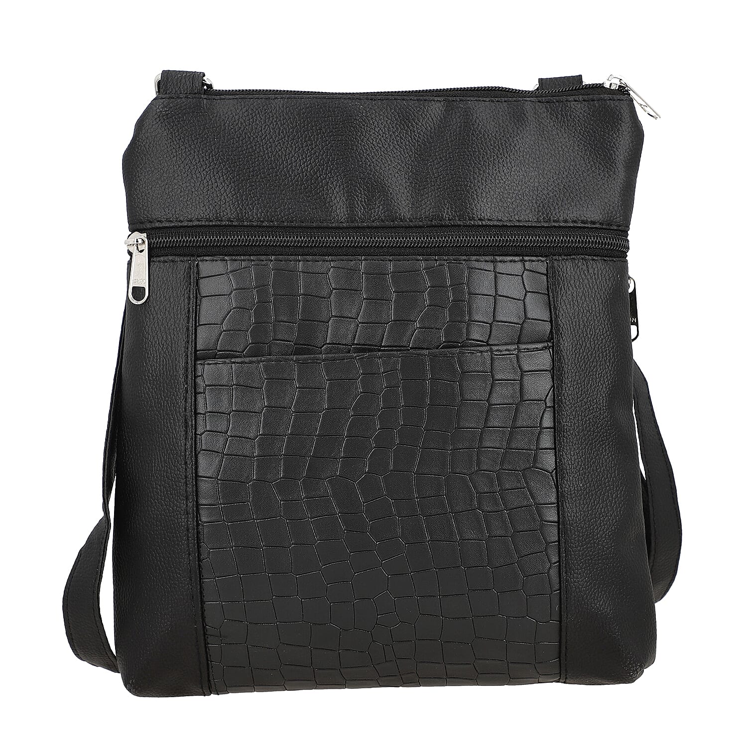 Black Croco Embossed Faux Leather Sling Bag