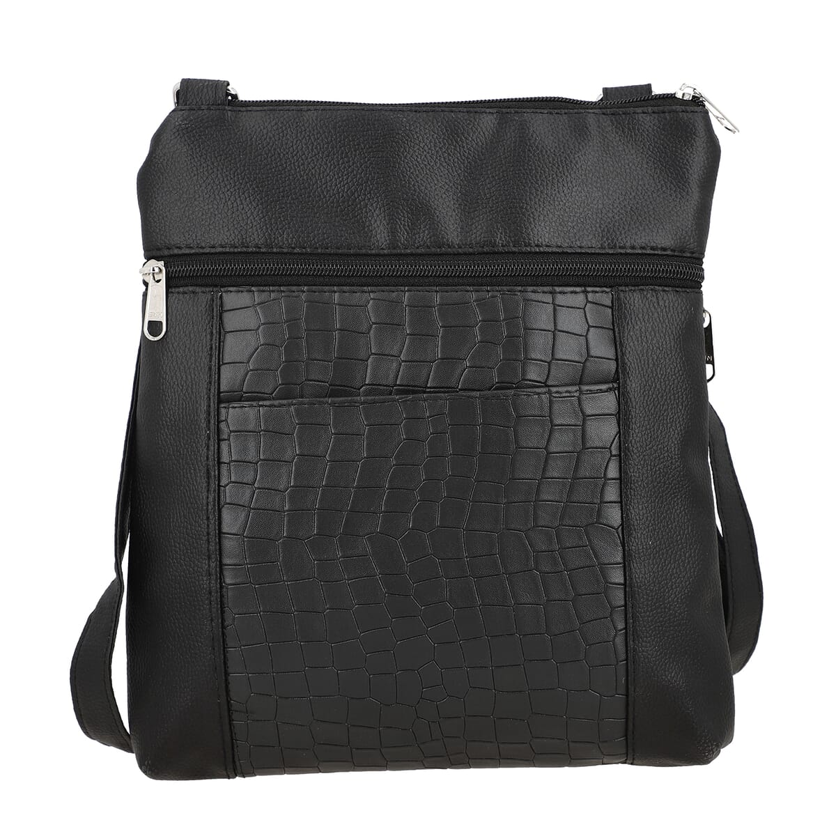 Black Croco Embossed Faux Leather Sling Bag image number 3