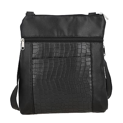 Black Croco Embossed Faux Leather Sling Bag