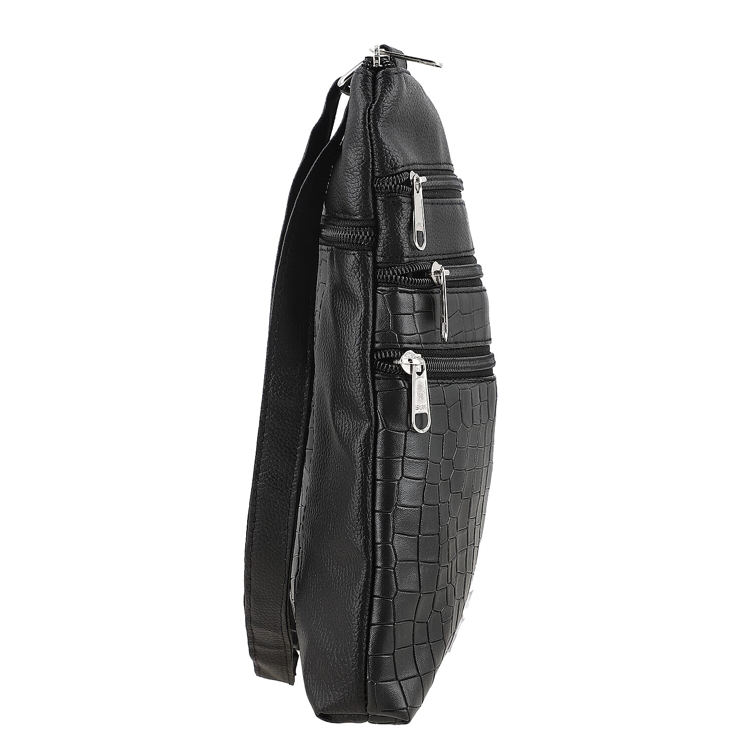 Black Croco Embossed Faux Leather Sling Bag