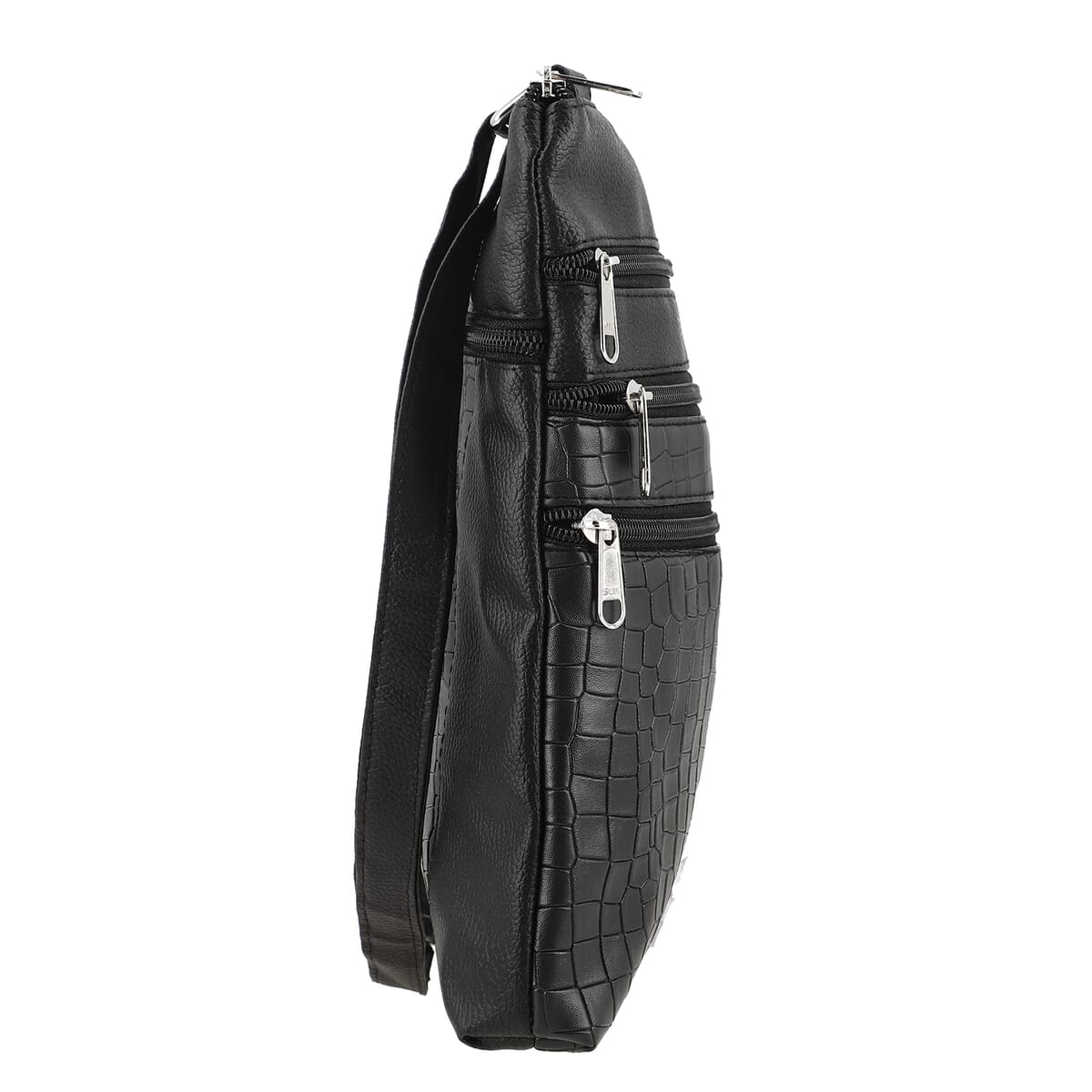 Black Croco Embossed Faux Leather Sling Bag image number 4