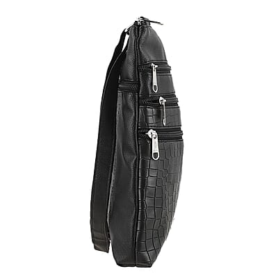 Black Croco Embossed Faux Leather Sling Bag