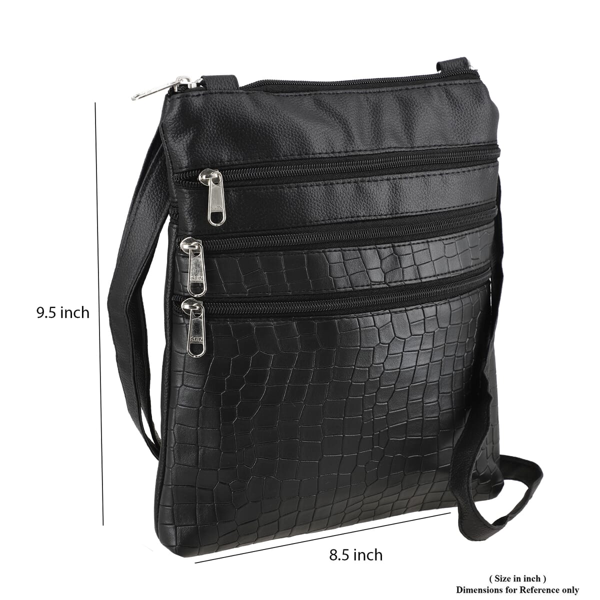 Black Croco Embossed Faux Leather Sling Bag image number 7