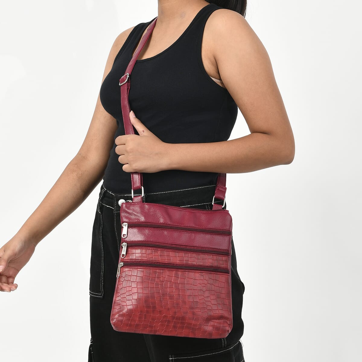 Red Croco Embossed Faux Leather Sling Bag image number 2