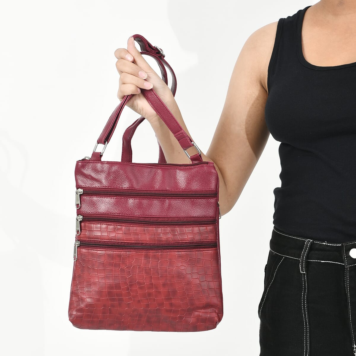 Red Croco Embossed Faux Leather Sling Bag image number 3