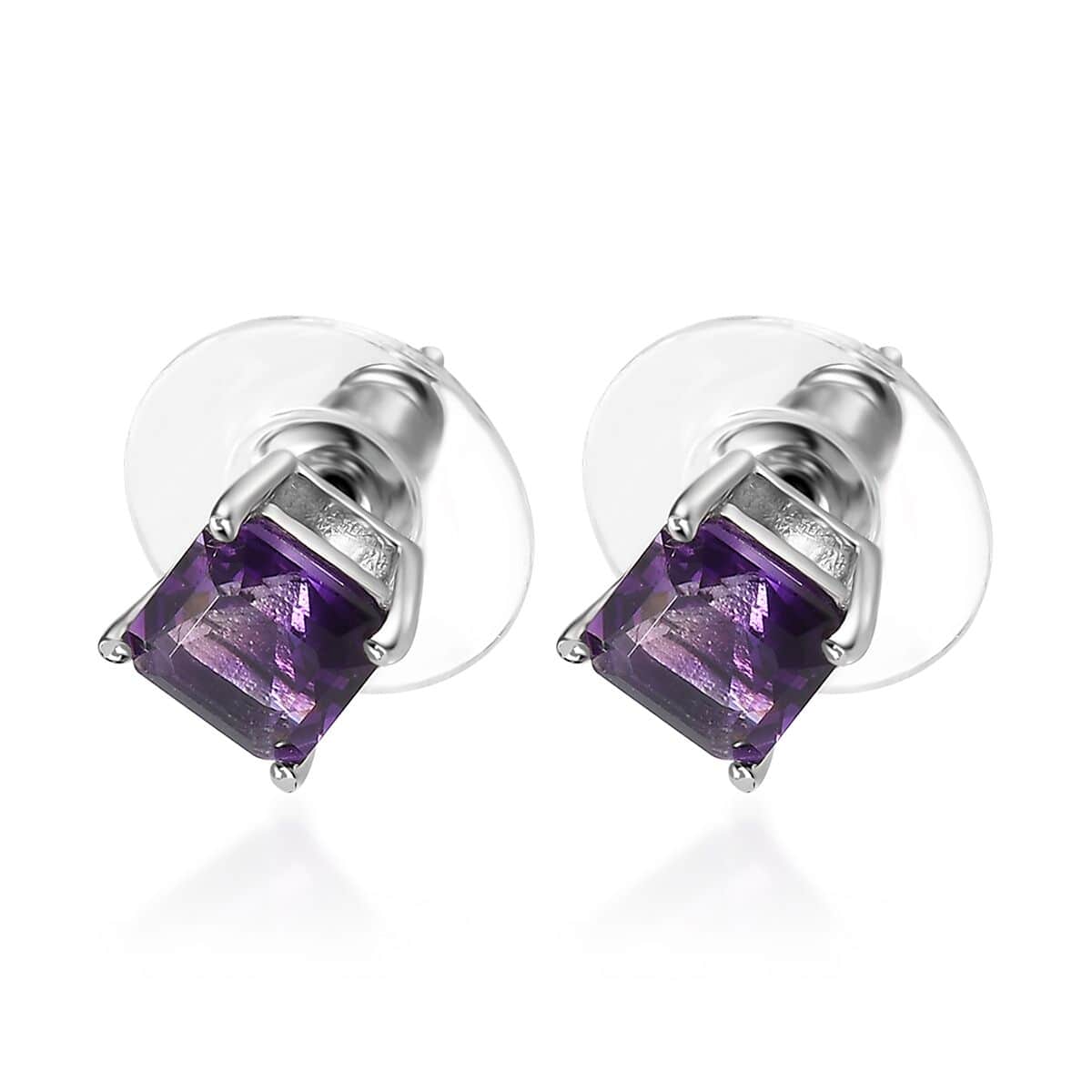 Asscher Cut Moroccan Amethyst Solitaire Stud Earrings in Platinum Over Sterling Silver 2.25 ctw image number 3