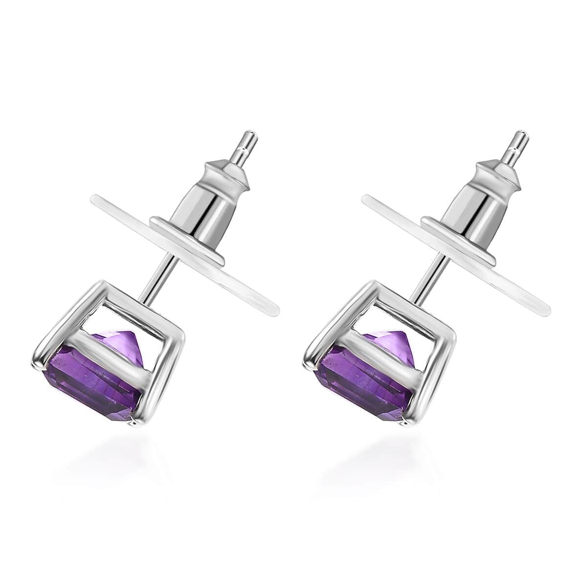 Asscher Cut Moroccan Amethyst Solitaire Stud Earrings in Platinum Over Sterling Silver 2.25 ctw image number 4